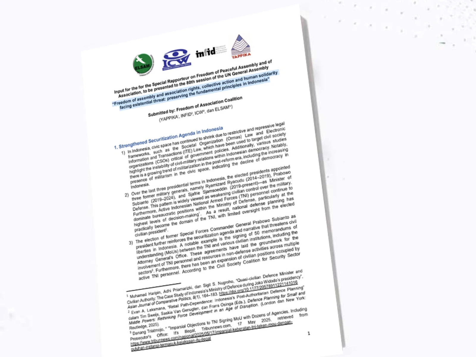 Input for the for the Special Rapporteur on Freedom of Peaceful Assembly and of  Association, to be presented to the 80th session of the UN General Assembly